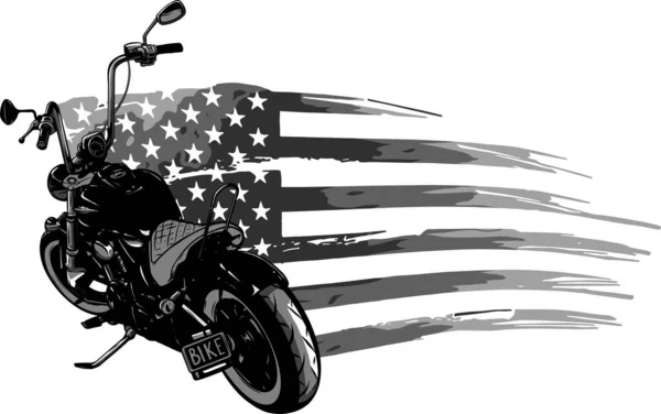 Chopper motocykl s americkou vlajkou vektorové ilustrace — Stockový vektor