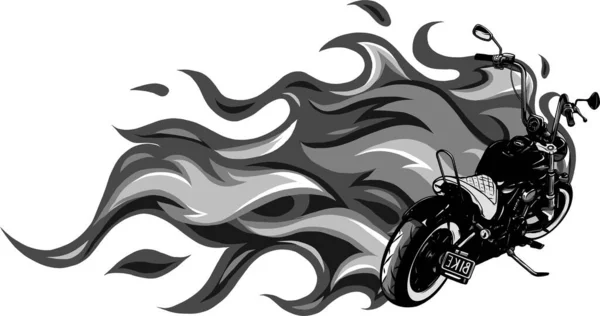 带有火焰矢量图解设计的定制摩托车 — 图库矢量图片
