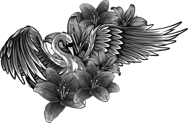Vektor illustration av svan med blomma design — Stock vektor