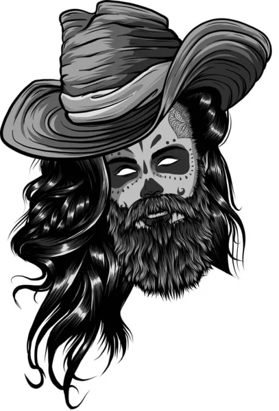Een baardcowboy met een hoed. Cool Amerikaanse man. — Stockvector