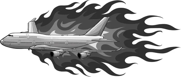 Vektorillustration von Zivilflugzeugen mit Flammen — Stockvektor