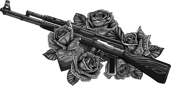 Vetor Ilustração de rifle com design de rosas —  Vetores de Stock