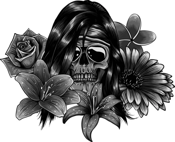 Vektor-Illustration der Frau Totenkopf mit Blume Lilie — Stockvektor