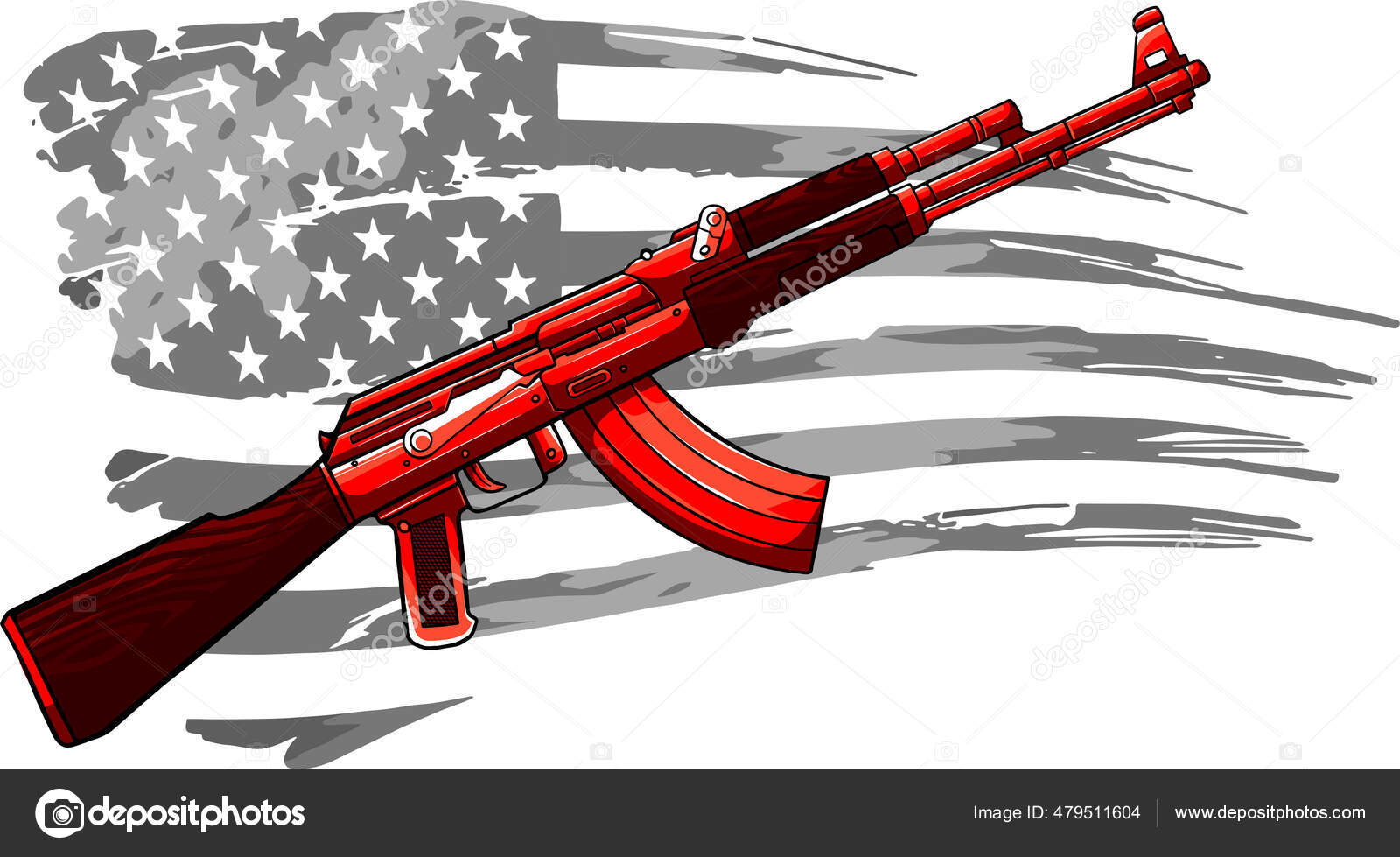 Illustration du drapeau américain avec un fusil AK 47 Vecteur par