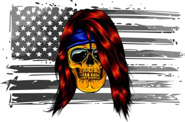 Amerikan bayrağıyla kafatasının vektör çizimi