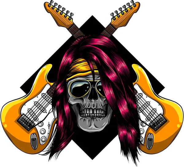 Woman skull with crossing guitars vector illustration design — Stock Vector