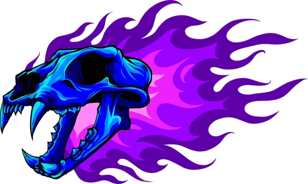 Vector illustration of blue tiger skull with flames — Stock Vector