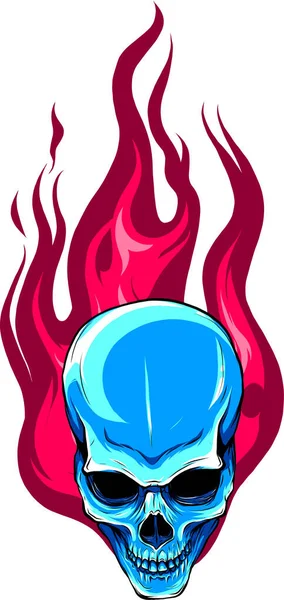 Ilustración vectorial del cráneo que cae con llama de fuego — Vector de stock