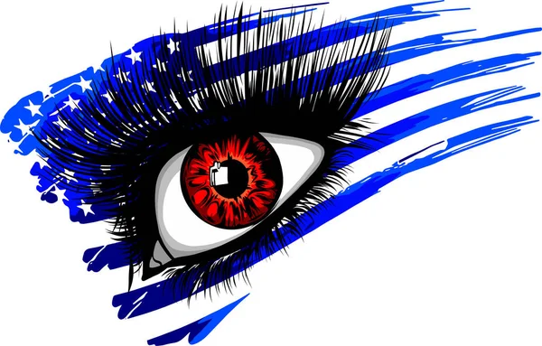Illusztráció USA zászló gyönyörű női szem — Stock Vector