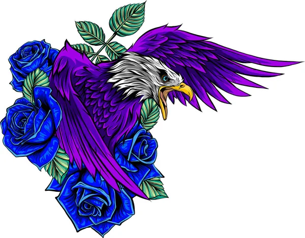 Illustration vectorielle de l'aigle aux roses fleuries — Image vectorielle