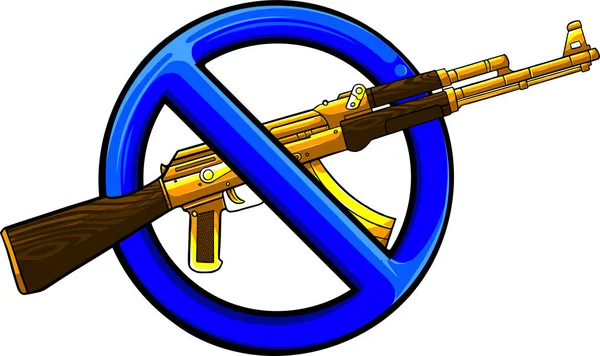 Silhueta de rifle de assalto com sinal sobre ele - proibição de armas. —  Vetores de Stock