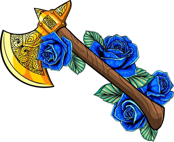 Vector illustration of axe with roses design — Stock Vector