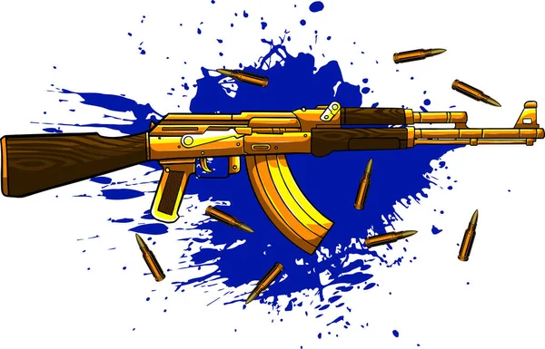 Vector illustration of Ak-47, bullets and blood — Stock Vector