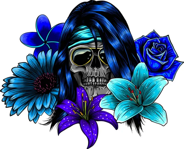 Vector ilustración de la mujer Calavera con flor Lily — Vector de stock