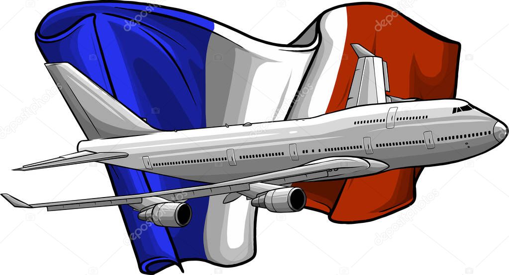 vector illustration of Airplane with french flag