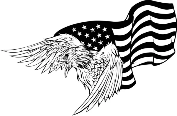 ABD bayrağına ve beyaz arkaplana karşı kartal silueti. — Stok Vektör