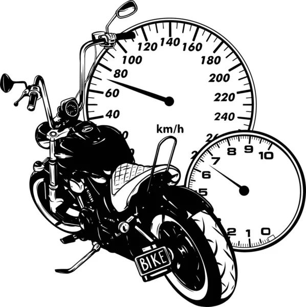 Silhouet chopper Motorfiets met snelheidsmeter vector illustratie — Stockvector