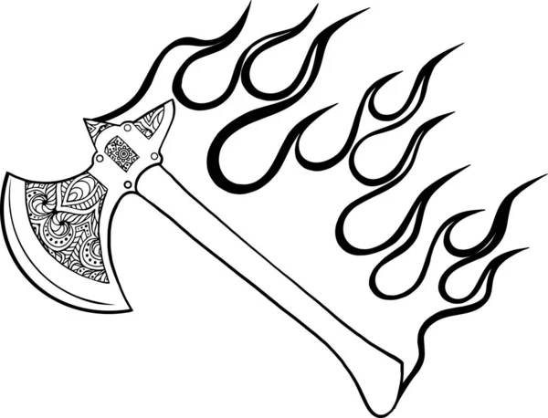 Ilustración de hacha con llamas en fondo blanco — Archivo Imágenes Vectoriales