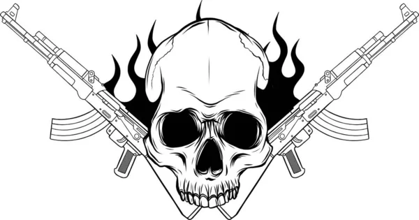 Vector Skull με πολυβόλα Kalashnikov AK-47. — Διανυσματικό Αρχείο