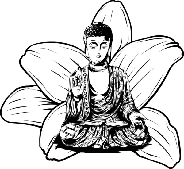 Buda sentado sobre un fondo de loto vector de la ilustración — Vector de stock