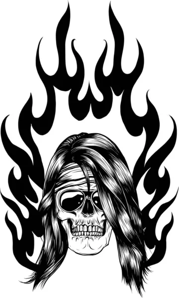 炎と火の上の頭蓋骨ベクトルイラスト — ストックベクタ