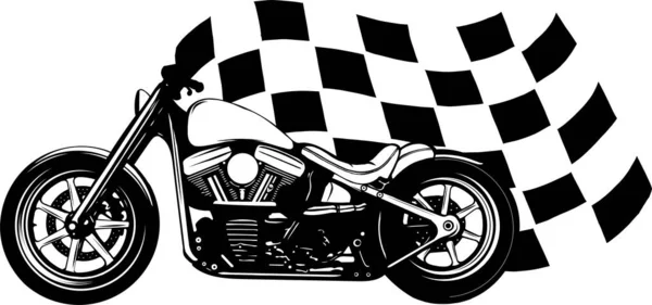 Velho vintage preto bobber bicicleta com bandeira da raça —  Vetores de Stock