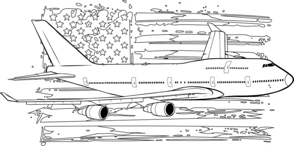 Ilustração vetorial de avião com bandeira americana — Vetor de Stock