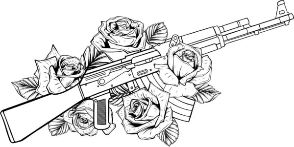 Vetor Ilustração de rifle com design de rosas —  Vetores de Stock