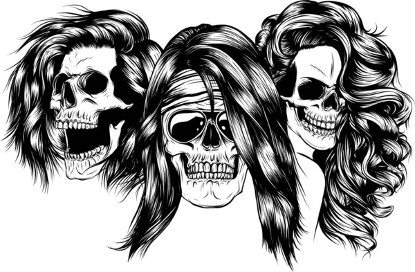 Vector illustration of woman skulls design art — Stock Vector