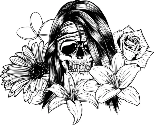 Wektor ilustracja kobiety Czaszka z kwiatem Lily — Wektor stockowy