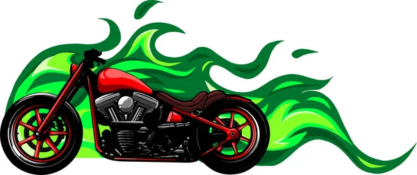 Red custom motorcycle with flames vector illustration design — Vector de stock