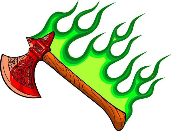 Illustration de hache avec des flammes en fond blanc — Image vectorielle
