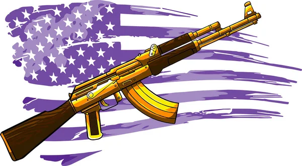 Illustratie van USA vlag met een AK 47 Rifle — Stockvector