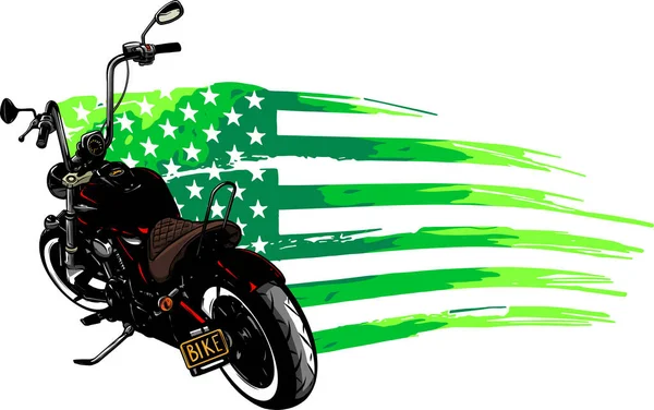 带有美国国旗矢量图解的斩波摩托车 — 图库矢量图片