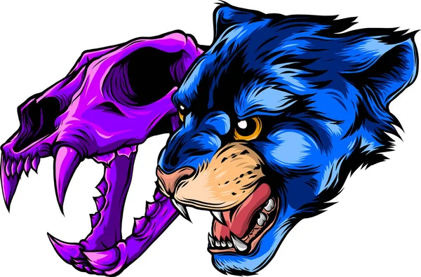 Cougar Panther Head med skalle vektor illustration — Stock vektor