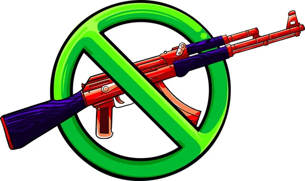 Silueta útočné pušky se znakem nad ní - zákaz zbraní. — Stockový vektor