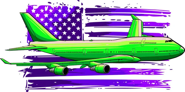 Vektorová ilustrace letadla s americkou vlajkou — Stockový vektor