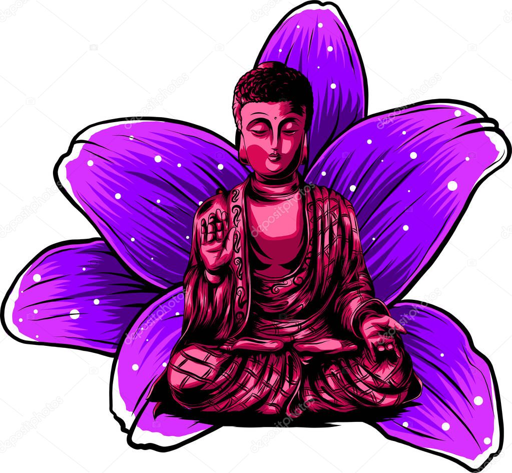Buddha sitting on a lotus background vector illustartion