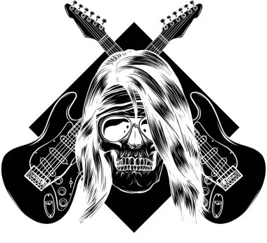 Gitarlı insan kafatası silueti.