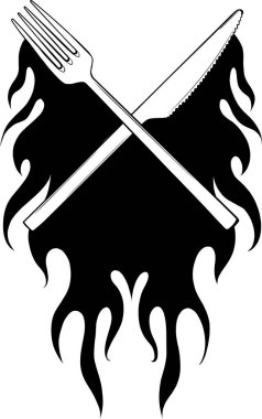Vektör illüstrasyonu Alevli Çatal Bıçak Restoranı