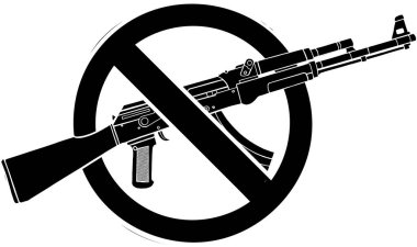 Üzerinde silah yasağı yazılı saldırı tüfeği silueti..