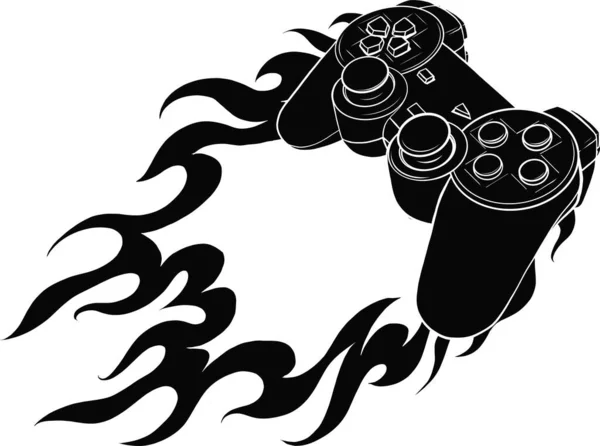 Silueta joypad con llamas para la ilustración del vector de juego — Vector de stock