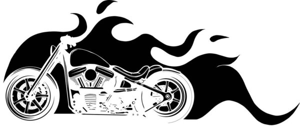 silhouette of custom motorcycle with flames vector illustration design