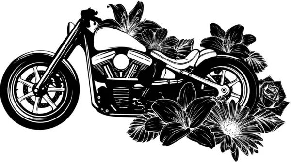 Vector ilustración de moto bicicleta con flor — Vector de stock