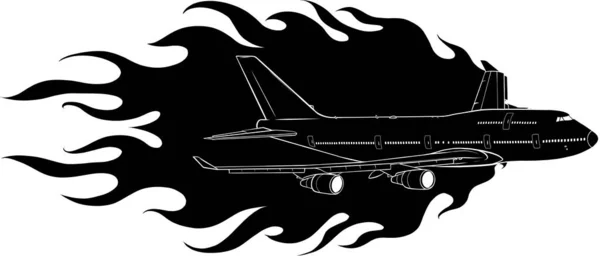 Ilustração vetorial de aeronaves civis com chamas — Vetor de Stock