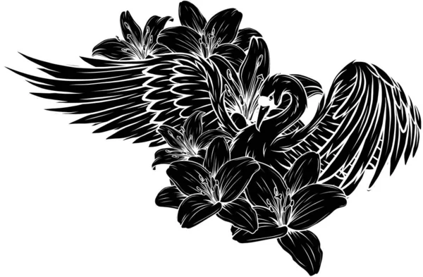 Illustration vectorielle de Cygne avec motif de fleur — Image vectorielle