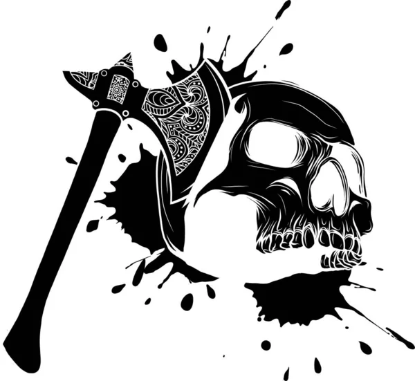 Vector illustration of skull head murdered by ax — Stock Vector