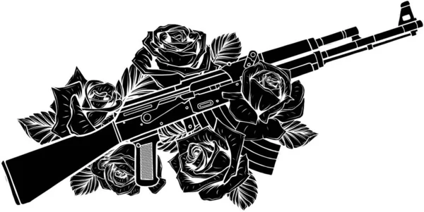 Vector Illustration of rifle with roses design — Stock Vector