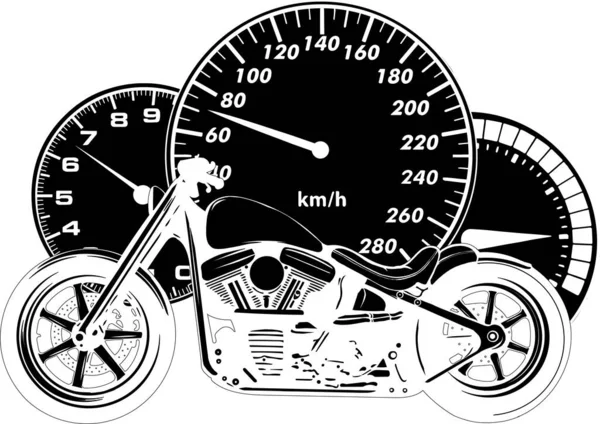 Έθιμο Μοτοσικλέτα με διανυσματική απεικόνιση ταχύμετρο σχεδιασμό — Διανυσματικό Αρχείο