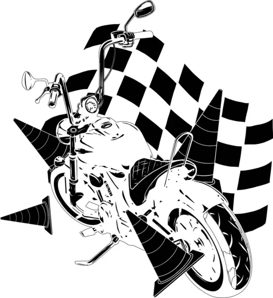 Velho vintage preto bobber bicicleta com bandeira da raça — Vetor de Stock